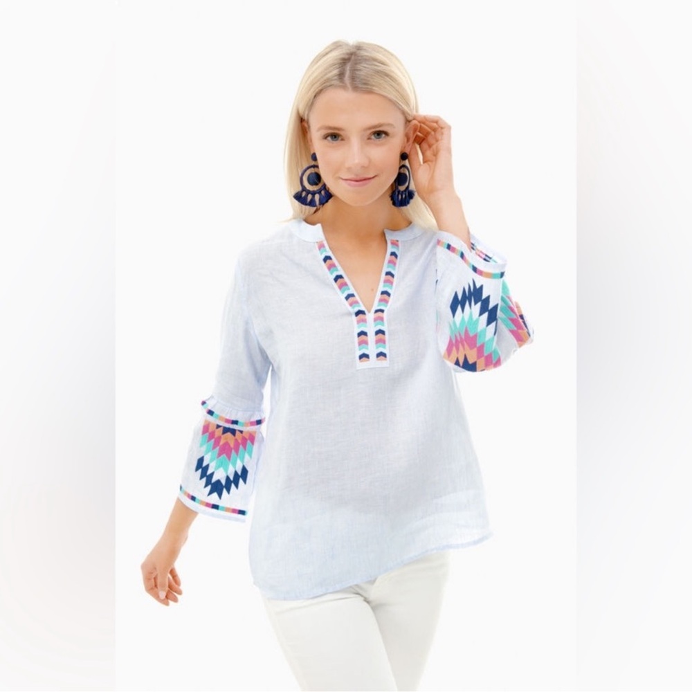 Vilagallo Linen Embroidered Shirt - Size Large (Size 42 Spain)